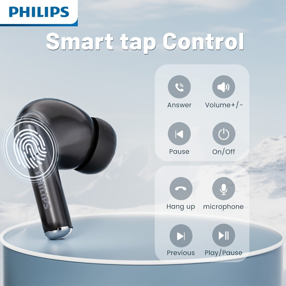 Philips TWS Earbuds Condenser Microphone True Wireless In-Ear Headphones USB-C Charging Case Android Compatible Portable Modern Design Tech Gift Black White