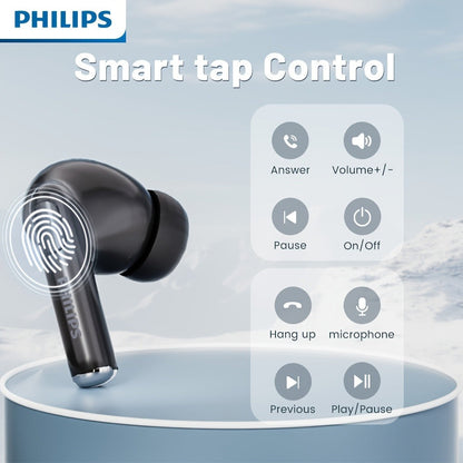 Philips TWS Earbuds Condenser Microphone True Wireless In-Ear Headphones USB-C Charging Case Android Compatible Portable Modern Design Tech Gift Black White