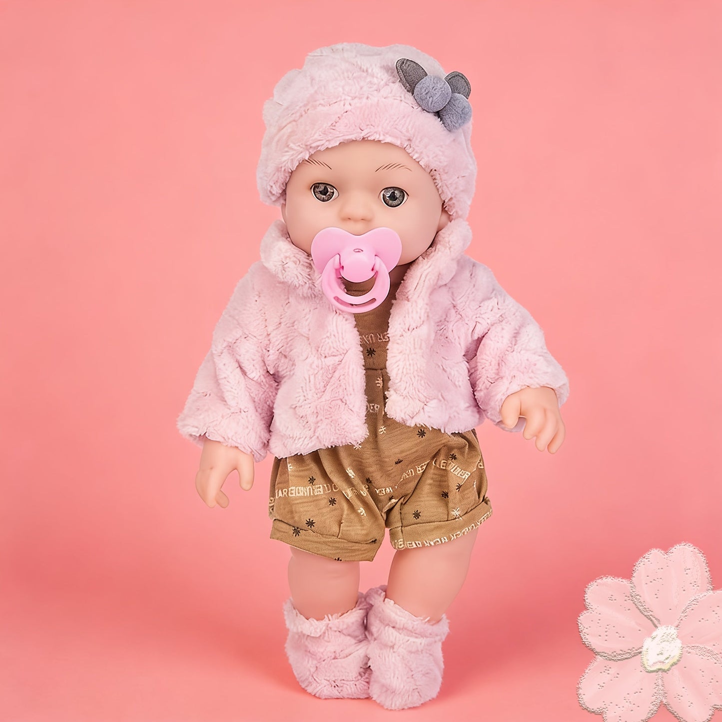 Reborn Doll, 12-Inch Mini Figure with Pink Hat, Socks, Clothing and Optional Pacifier Sets