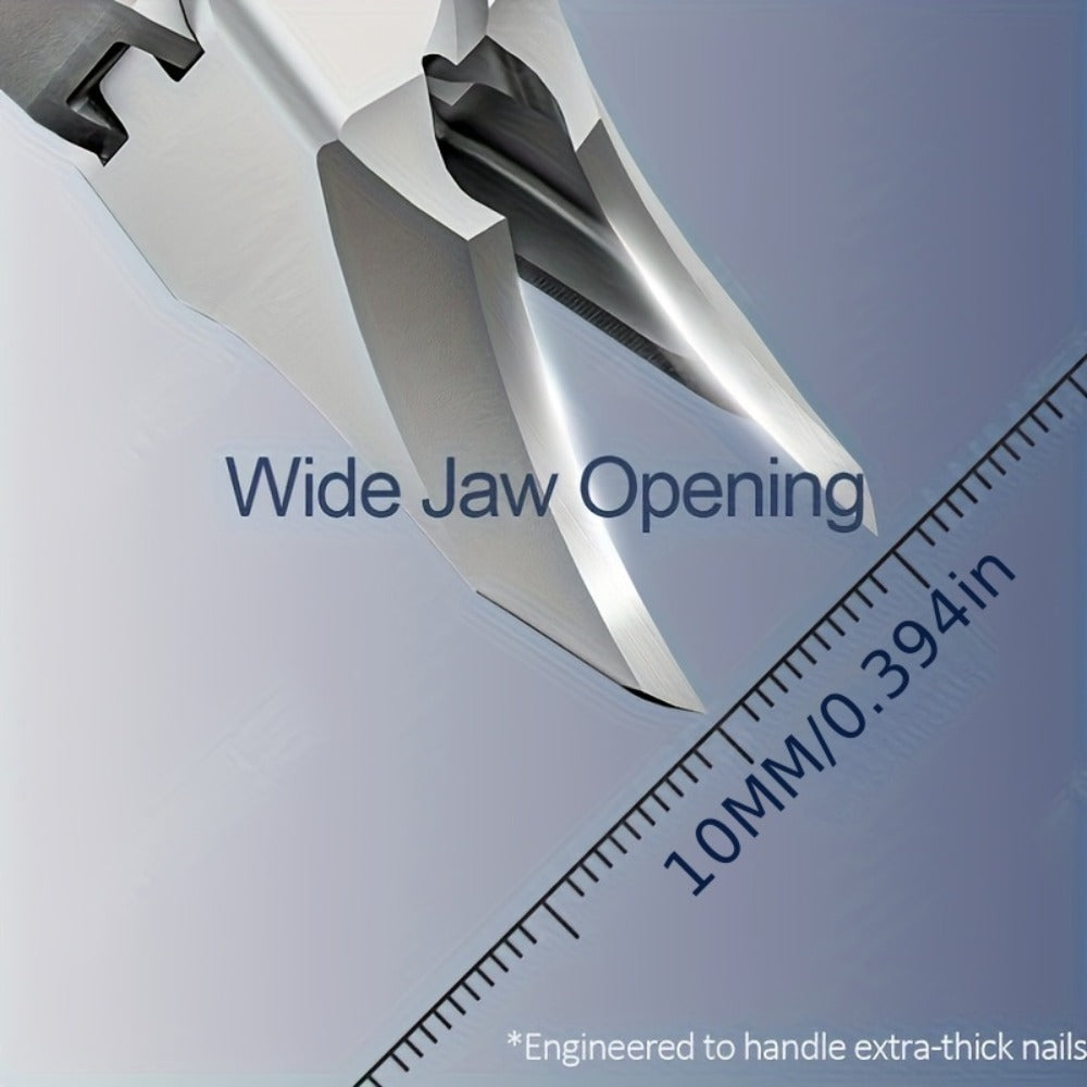 LIAM Wide-Jaw Nail Clipper in Bright Silver with 45-Degree Offset Cutting Edge and Stainless-Steel-Labeled Body