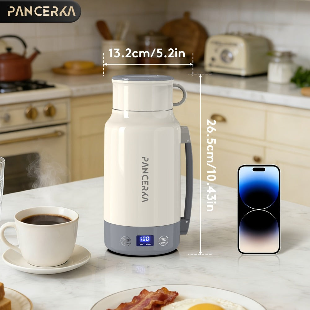 Electric Kettle by PANCERKA, 1L 400W Stainless Steel Interior with Seven Temperature Modes in Green or White