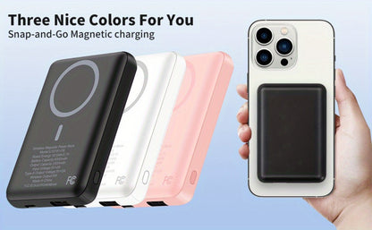 5000mAh-Labeled Magnetic Wireless Power Bank with White Ring Bundle or Blue Upgrade Option