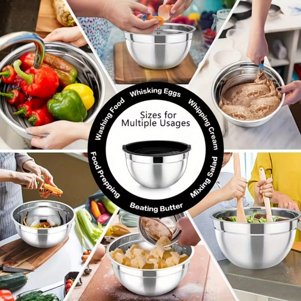 Stainless Steel Mixing Bowls with Airtight Lids Set of 14 Seven Nesting Bowls 0.7 to 4.5QT for Home Cooking, Dining and Outdoor Meals