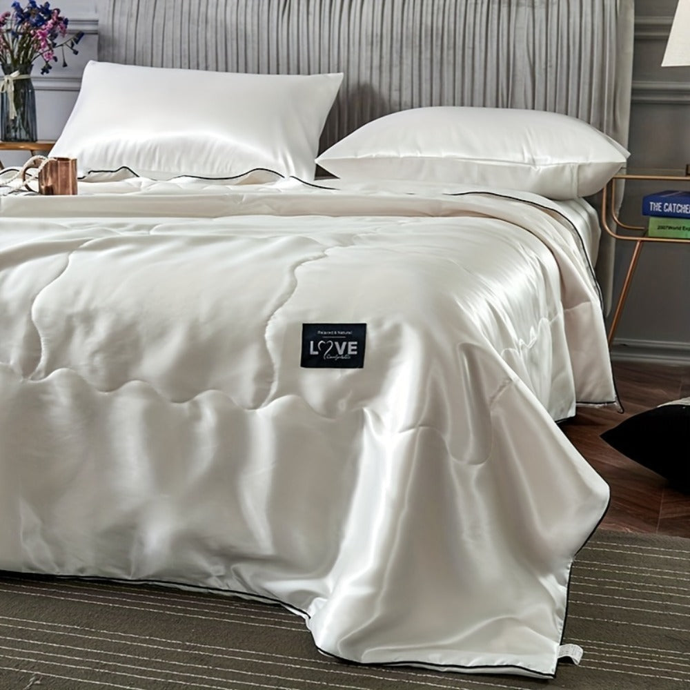 Satin-Look Summer Quilt in White, Silvery Grey, Pink or Lake Blue with Twin and Full Sizes