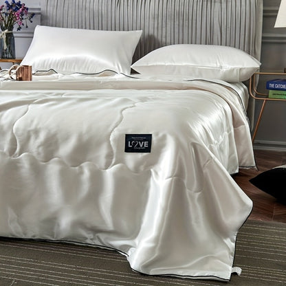 Satin-Look Summer Quilt in White, Silvery Grey, Pink or Lake Blue with Twin and Full Sizes