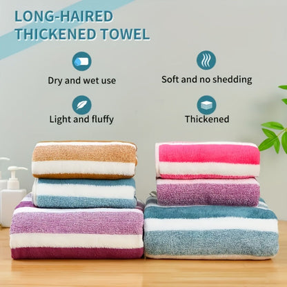 Coral Fleece Towel Set 9 or 15 Piece No Hair Loss 320GSM - Super Soft Absorbent Two-Color Striped | 2 Bath 2 Face 5 Hand Towels | Gray Brown Red Green Blue Mixed | Bathroom Beach Essentials