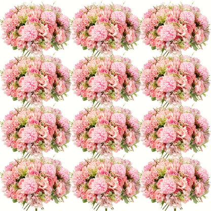 Artificial Flowers 12-Bundle Peony and Hydrangea Bouquet Set in Five Colors for Wedding Decor