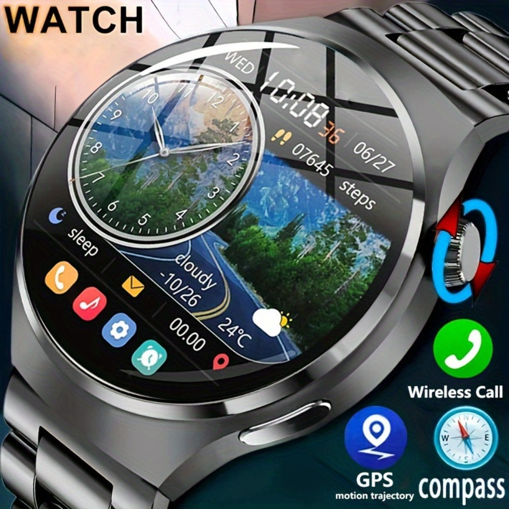 Smart Watch 360x360 Round Display with GPS, NFC, Wireless Calling and Five Strap Options for Men