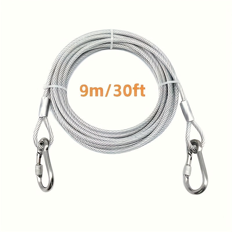Coated Wire Clothesline with Locking Carabiners in 9-Meter or 15-Meter Checkout Lengths and End Hooks
