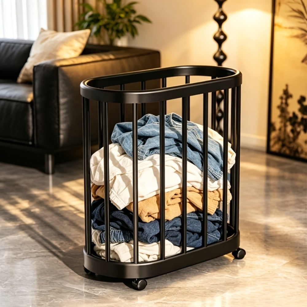 Slim Rolling Laundry Hamper in White with Tall Narrow Basket Design for Bathroom, Bedroom or Closet Storage