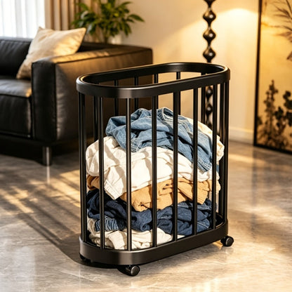 Slim Rolling Laundry Hamper in White with Tall Narrow Basket Design for Bathroom, Bedroom or Closet Storage