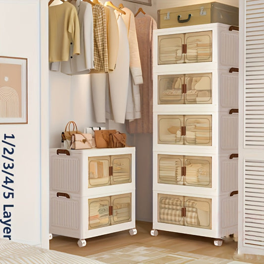 Foldable Storage Cabinet with Door – Multi-Layer Stackable Storage Box for Shoes, Clothes & Books | Large Closet Organizer for Bedroom, Bathroom, Kitchen, Office & Wardrobe