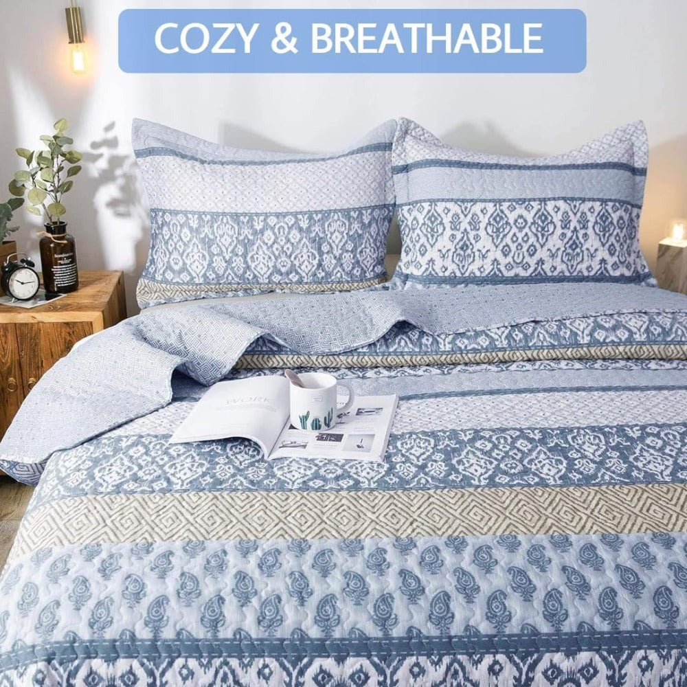 Lightweight Floral Quilt Set in Twin, Queen or King Sizes with 17 Paisley and Patchwork Color Options