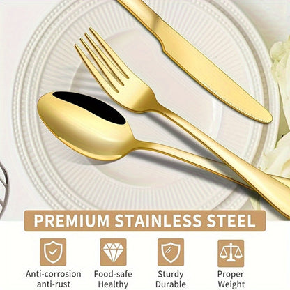 Thirty-Piece Gold-Tone Flatware Set for Six with Five-Piece Place Settings and Fitted Presentation Case