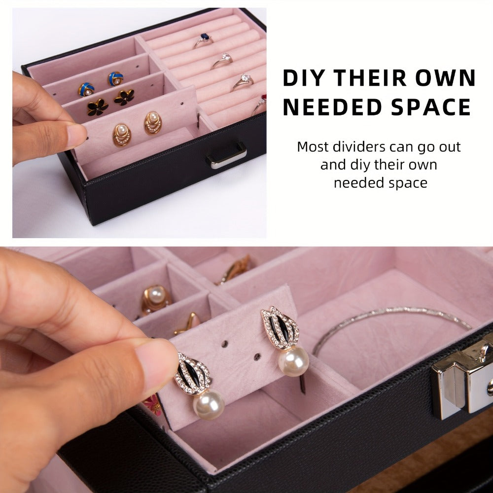 Jewelry Box 6 Tier with 5 Drawers Mirror & Lock | Large Jewelry Organizer Storage Case Gift for Women
