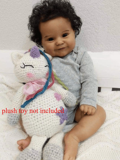 Reborn Doll Maddie 20-Inch Full Soft Vinyl Figure with Hand-Rooted Dark Hair, Acrylic Eyes and Accessory Set