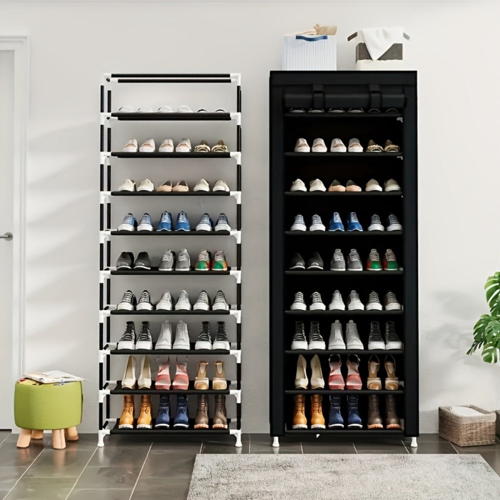 Shoe Storage Organizer 10 Tier Portable Stackable Shoe Rack with Nonwoven Fabric Cover for Closet Hallway Bedroom Entryway Grey