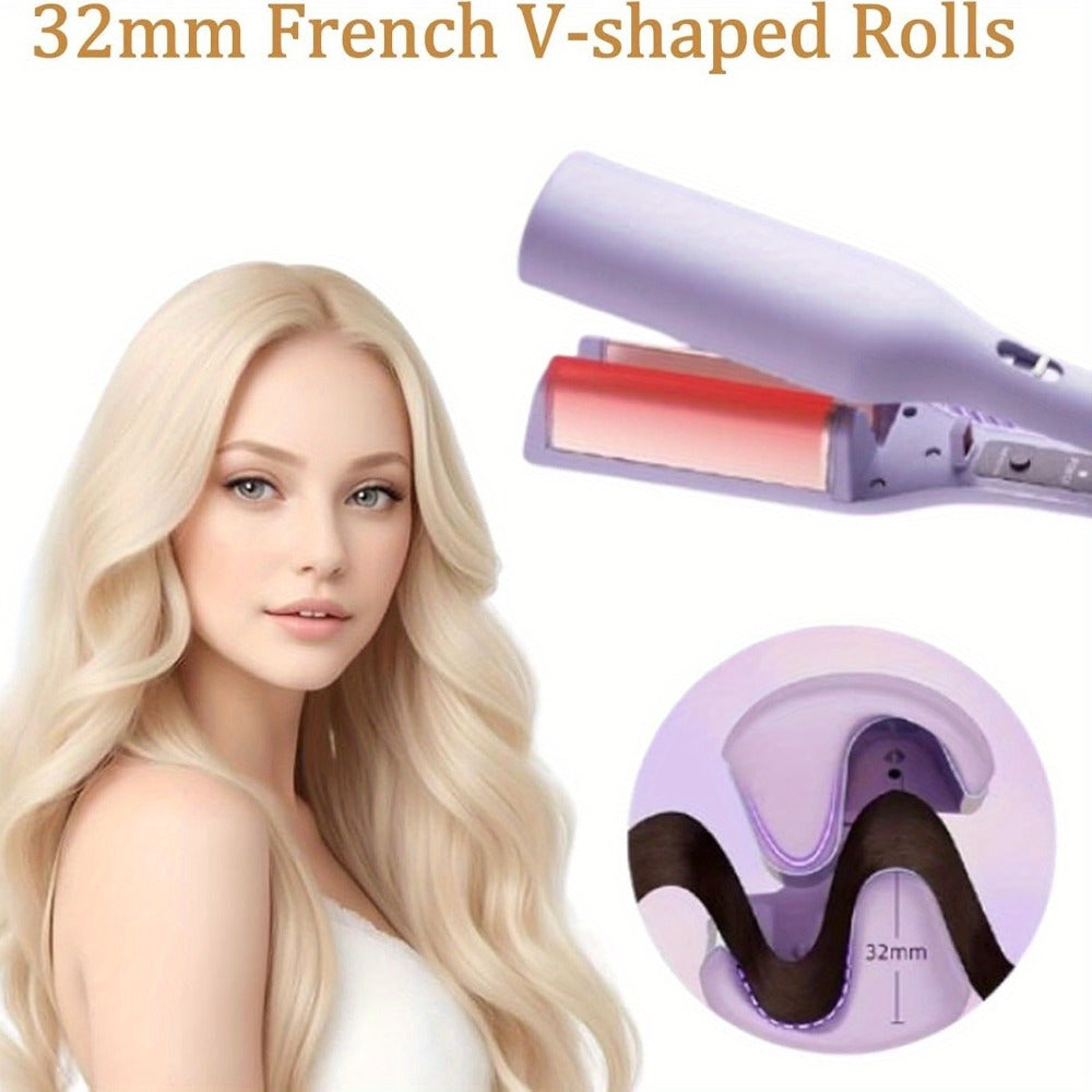 32 mm Wave-Clamp Curling Iron Options with Lavender French-Roll or Pink V-Groove Plates Pictured