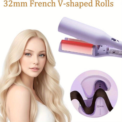 32 mm Wave-Clamp Curling Iron Options with Lavender French-Roll or Pink V-Groove Plates Pictured