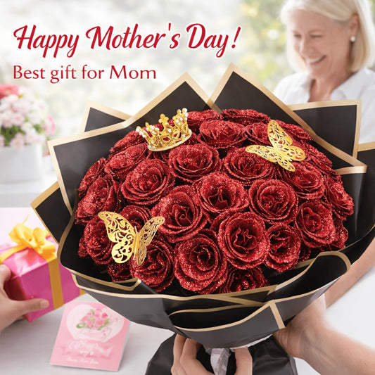 Artificial Flowers Glitter Rose Bouquet in 24 or 36-Piece Sets with Nine Sparkling Color Options