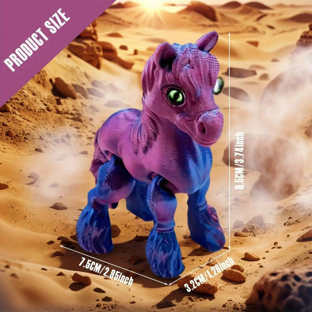 Six-Piece 3D-Printed Horse Figurine Set with Articulated Legs in Six Bright Color Designs for Desk Display