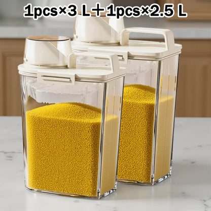 Food Storage Containers 2.5L and 3L PP Pantry Bins with Measuring Cups in Two-, Four- or Six-Pack Options