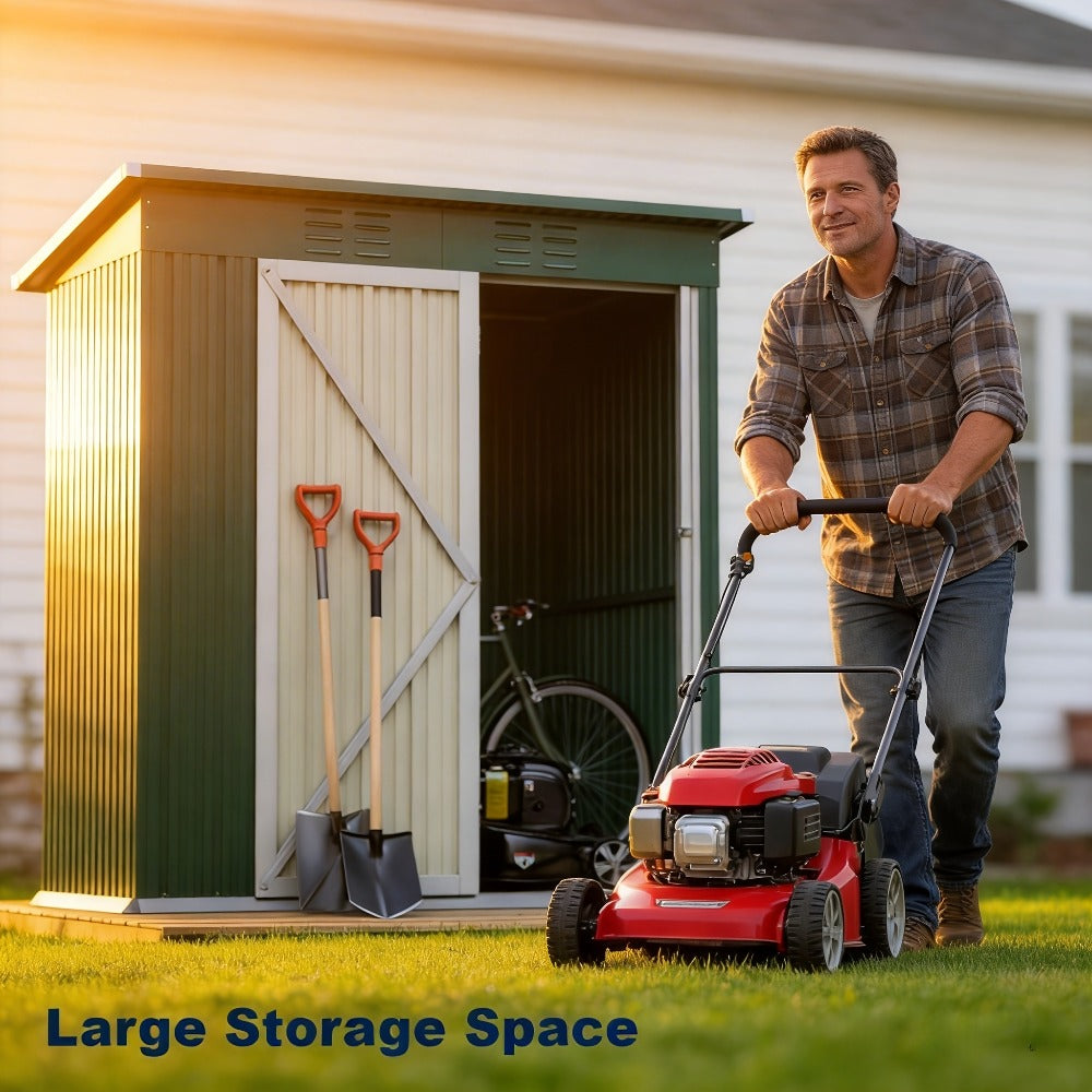 Grey 5 x 3 Ft Metal Outdoor Storage Shed with Single Door, Vent Panels and Sloped Roof Design