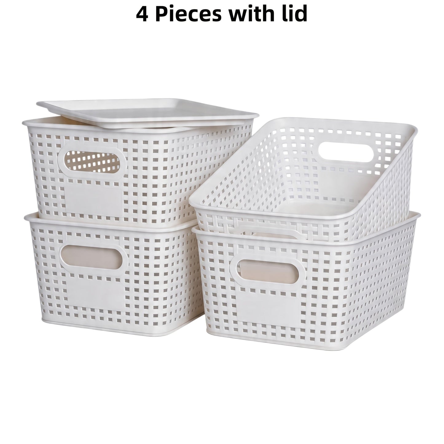 Storage Organizer Bins with Lids 4/8 Pack | Space-Saving Stackable Boxes 10"x7"x4" for Shelves, Closet & Desk - Declutter Bins for Dorm, Playroom & Office with File Organizer Bag, White Black Gray Red