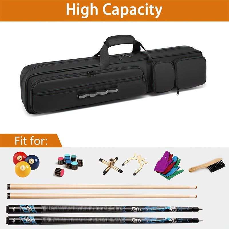 Black Billiard Cue Carrying Case with Backpack Straps, Top Handle and Front Accessory Pockets