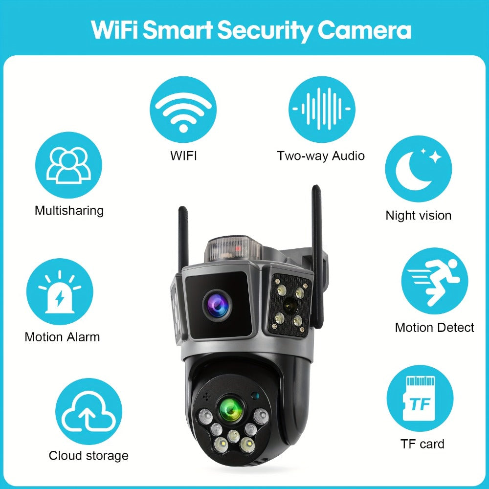 Security Camera Dual-Lens Three-Scene Model with 355 Pan-Tilt, Color Night Vision and SD Support to 256GB