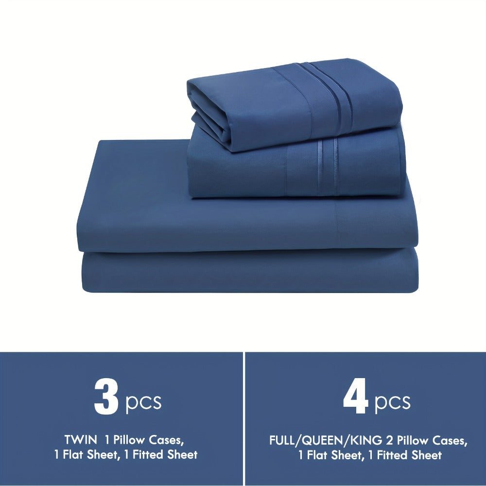 Fitted Sheet Set Deep Pocket | Soft Cooling Breathable Bedding 3-4pcs Fade-Resistant All-Season for Twin Full Queen King – Solid Color Bed Sheets for Dorm Guest Room Everyday Use