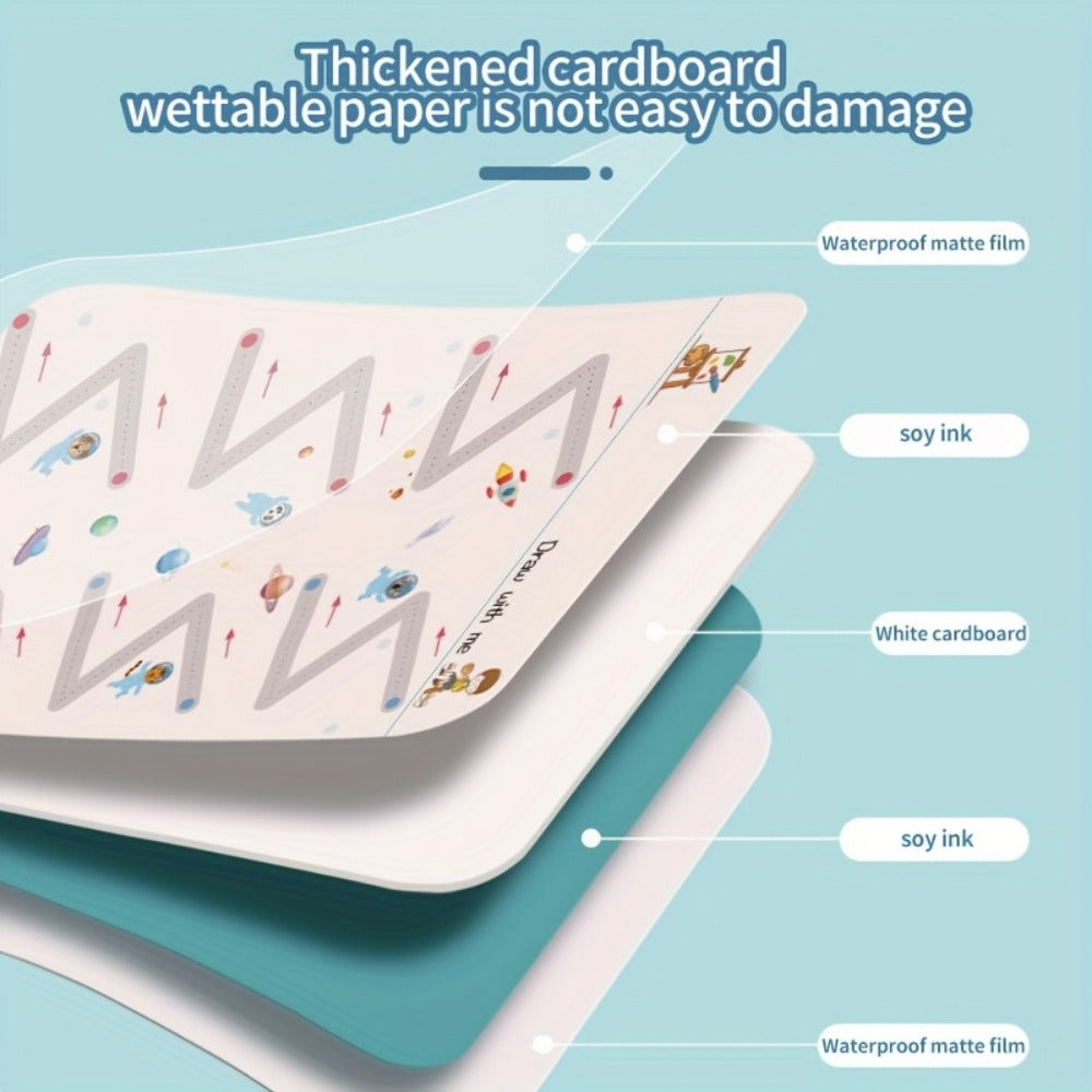 128-Page Reusable Handwriting Practice Set with Four Tracing Books, Four Pens, Eraser and Ring Buckles