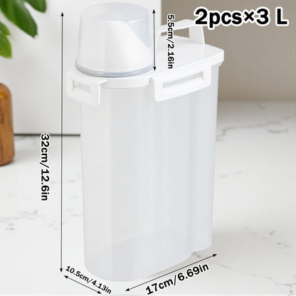 Food Storage Containers 2.5L and 3L PP Pantry Bins with Measuring Cups in Two-, Four- or Six-Pack Options