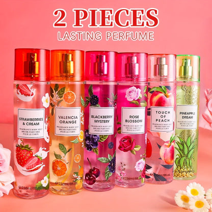 Body & Hair Fragrance Mist for Women 2pcs Set L1ong Lasting Fruity Perfume Spray 8 fl oz Pineapple Coconut Peach Strawberry Watermelon Scents Daily Dating Party Gift