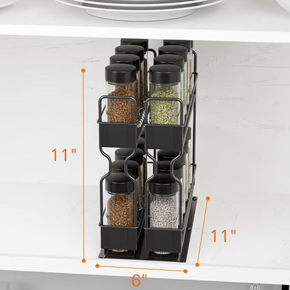 Pull-Out Spice Rack Kitchen Organizer with Two Slide-Out Drawers, 415 Labels and 5.2 x 10.75-Inch Footprint
