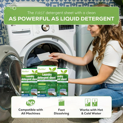 Maebho Fresh Scent Laundry Detergent Sheets, Single Flat-Sheet Box Clearly Labeled for 60 Loads