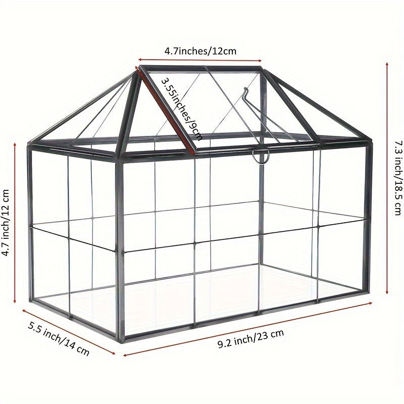 Geometric Glass Terrarium with Swing Lid 9.84x5.31x7.87 Inch Victorian Wardian Case for Succulents Cactus Air Plants Ferns Indoor Desktop Decor Black