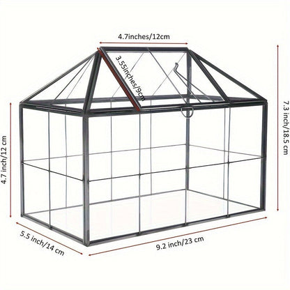 Geometric Glass Terrarium with Swing Lid 9.84x5.31x7.87 Inch Victorian Wardian Case for Succulents Cactus Air Plants Ferns Indoor Desktop Decor Black