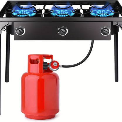 Outdoor Propane Burner Stand with One- or Three-Burner Layout, Removable Legs and 0–20 PSI Regulator Hose