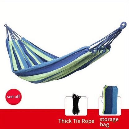Striped Outdoor Hammock, 94.49 x 31.5 Inches with Two Ropes, Carry Bag and 330 lb Load-Limit Marking