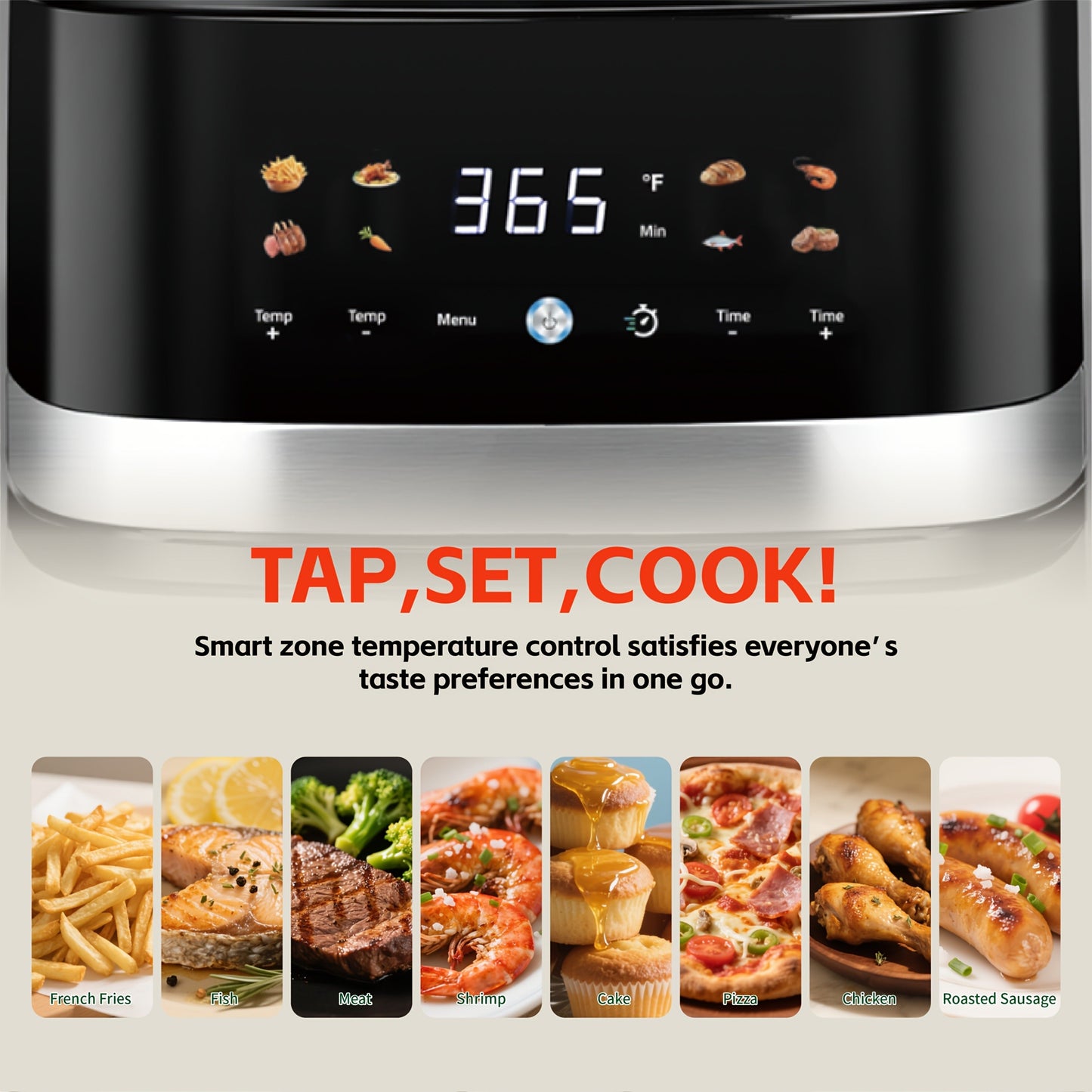 5.8Qt Air Fryer with Touchscreen Control Panel, Viewing Window, Eight Presets and 20 Paper Liners