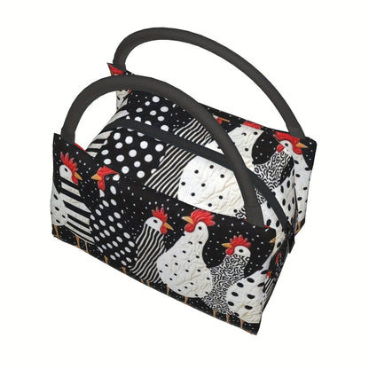 Chicken Print Lunch Bag Tote, 11 x 6.3 x 6.7 Inches with Top Zipper and Dual Carry Handles