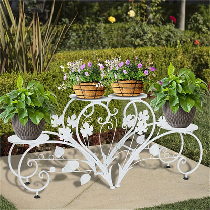 Two-Piece Half-Heart Metal Plant Stand Set with Four-Tier Pot Display for Garden, Patio or Home