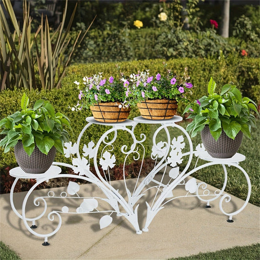 Metal Plant Stand Set of 2 Half Heart Flower Rack 4-Tier Indoor Outdoor Garden Patio Planter Display Shelf Black White