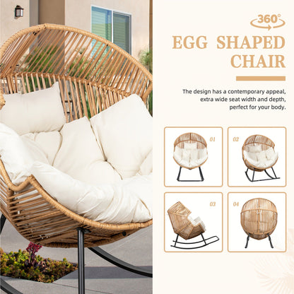 Egg Chair Outdoor Wicker PE Rattan Oversized Patio Lounge Chair with Cushion Rocking Egg Chair for Backyard Balcony Garden Beige Black Black/Rattan