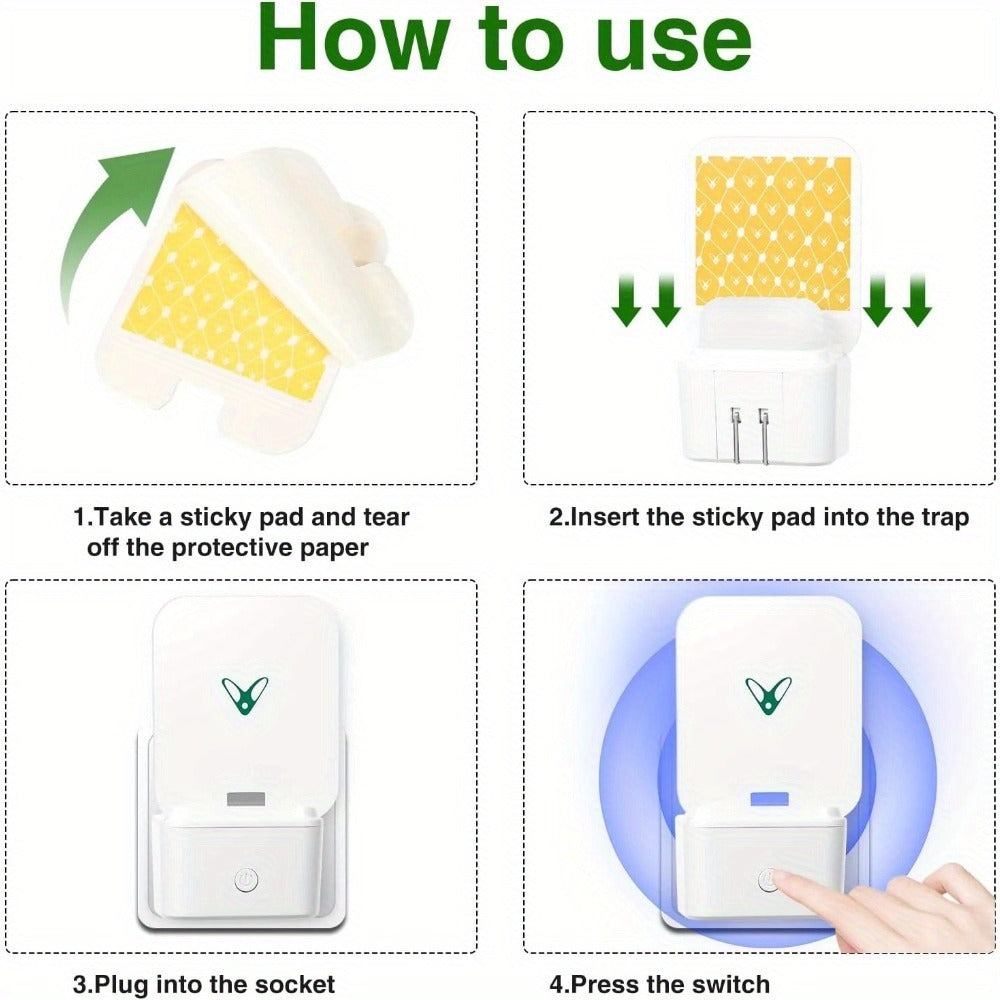 Plug-In Flying Insect Trap Pest Control Device with UV Light, Sticky Boards and 10 or 20 Pad Options for Indoor Use
