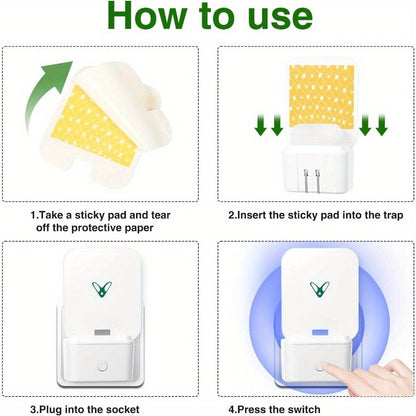 Plug-In Flying Insect Trap Pest Control Device with UV Light, Sticky Boards and 10 or 20 Pad Options for Indoor Use