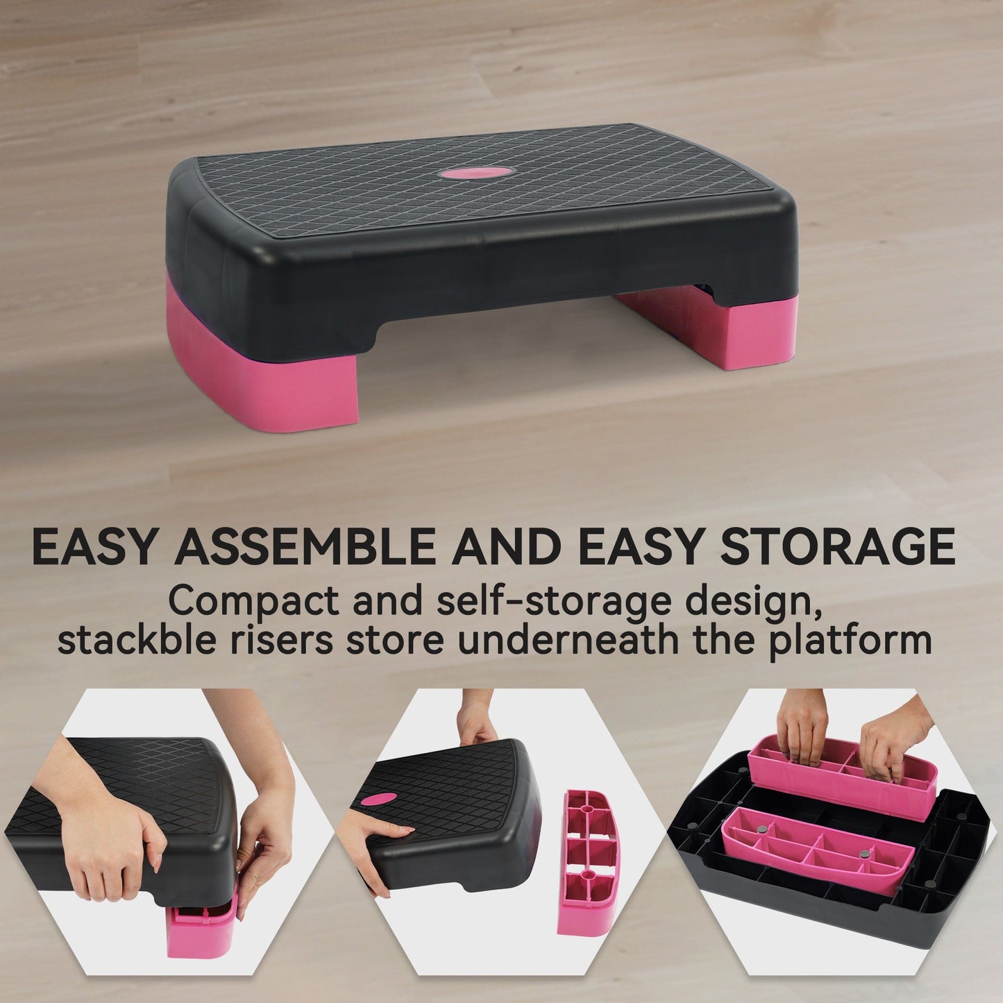 Aerobic Step Platform Adjustable Height with 2 Risers – Non-Slip Workout Stepper 18"x11", 440 LB Capacity, Space-Saving Design for Home Gym Cardio, Strength & Toning, 4 Color Options
