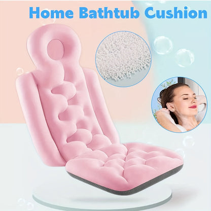 Pink Full-Body Bathtub Cushion in 93 × 40 cm Size with Contoured Headrest and Hanging Loop