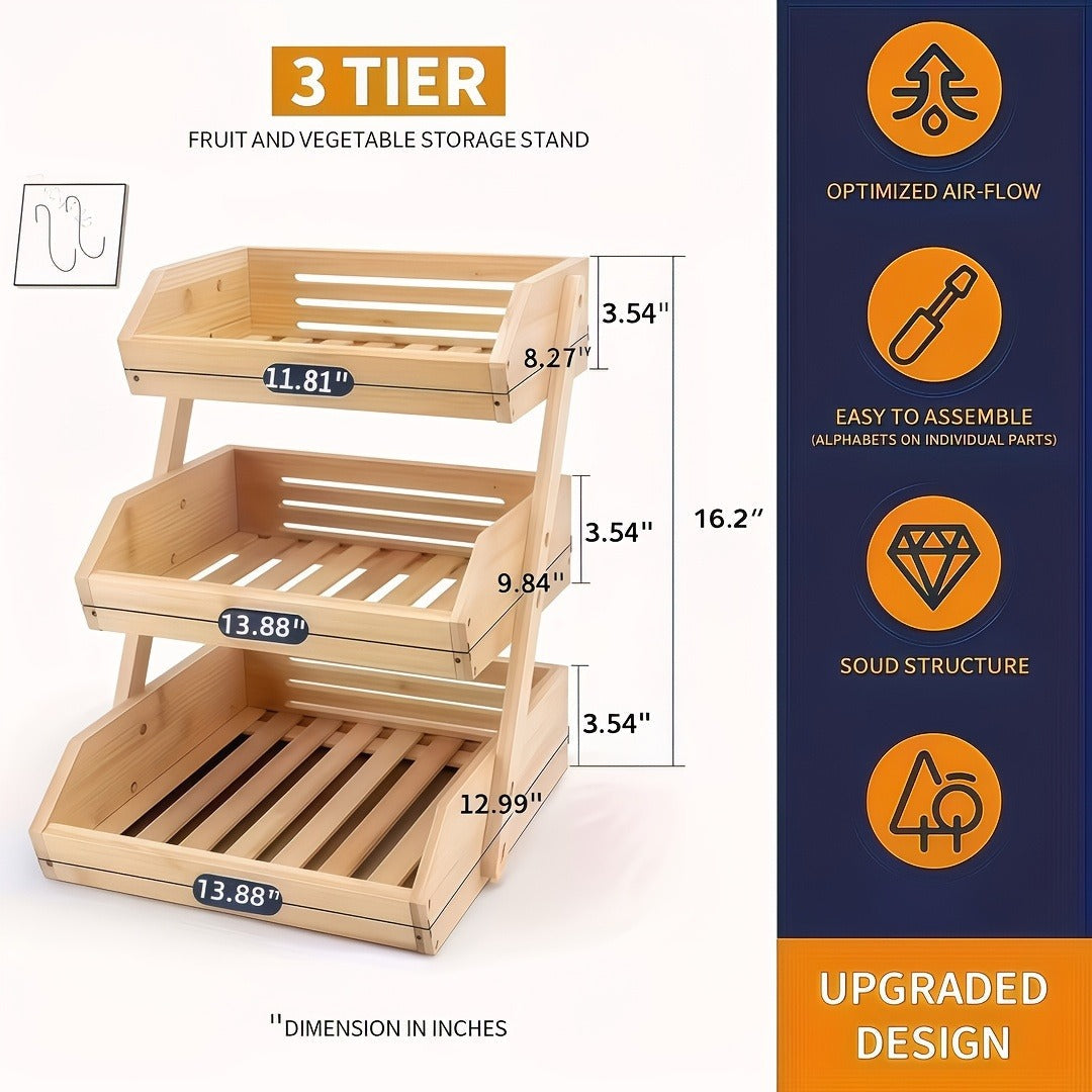 Slatted Countertop Produce Organizer in Two- or Three-Tier Checkout Options with Angled Open-Front Trays